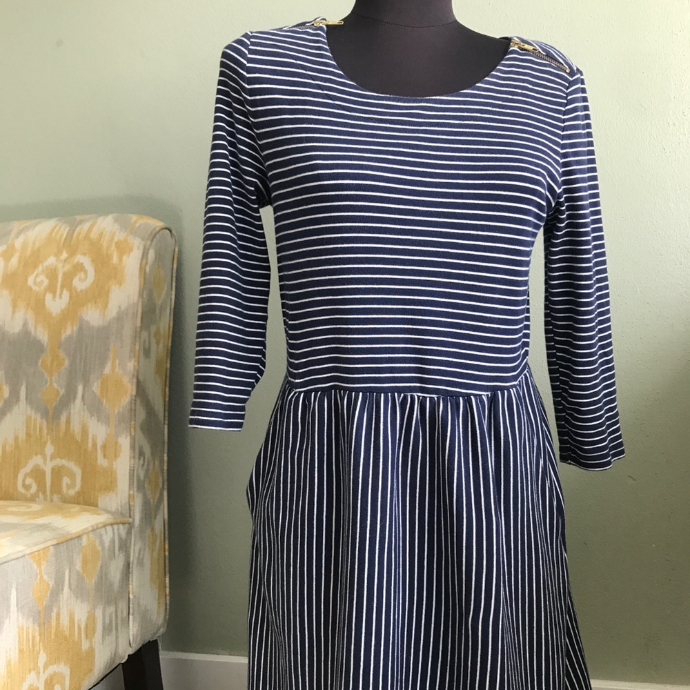 Boden Structured Jersey Striped Dress w/Pockets